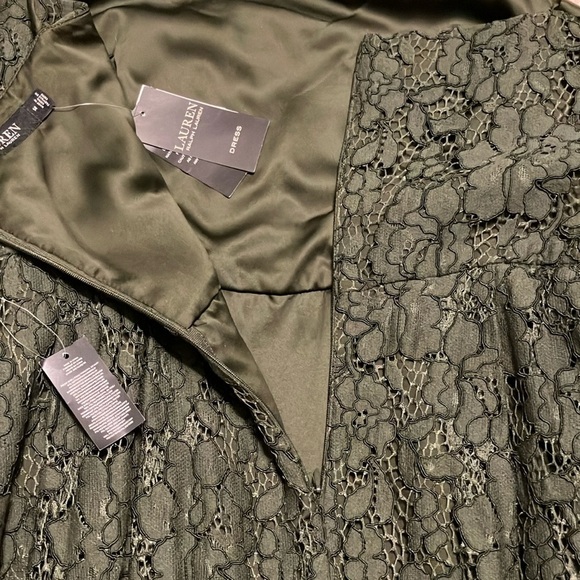 Lauren Ralph Lauren green lace sleeveless midi dress size 14 - Picture 4 of 5